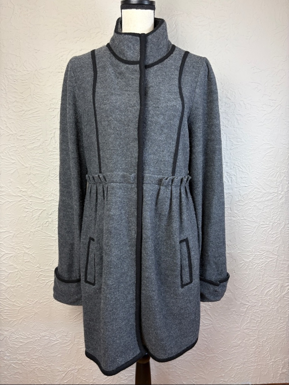 Alice + Olivia Wool High Neck Pleated Coat